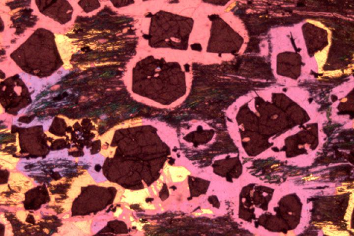 spinel crystals in melted xenolith, Cerro del Hoyazo, Spain