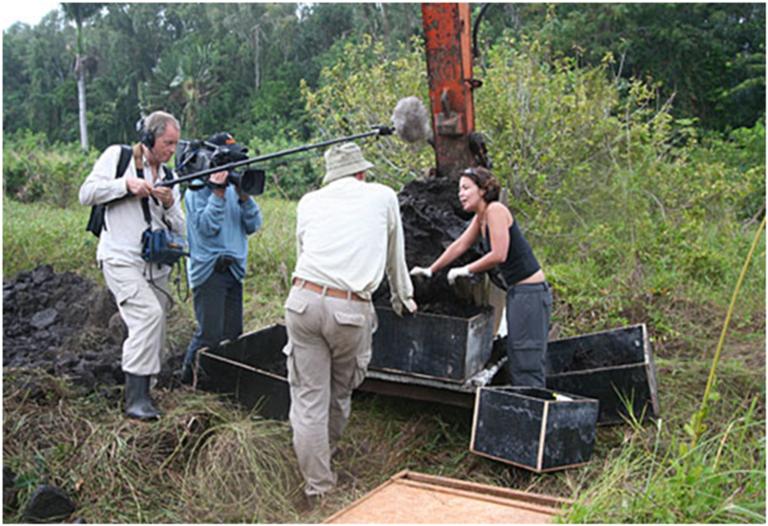 Film crew at dodo excavation