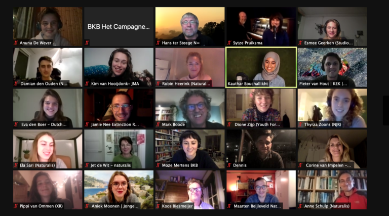 Een greep uit de deelnemers van de online startbijeenkomst van JongerenXNaturalis